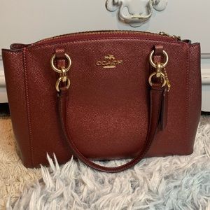 Red Coach satchel Purse gold detailing with shoulder strap